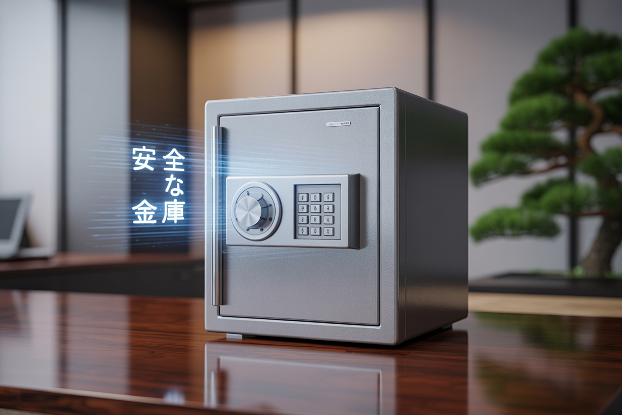 安全な金庫とデジタルセキュリティシステムを表すイメージ 3:2